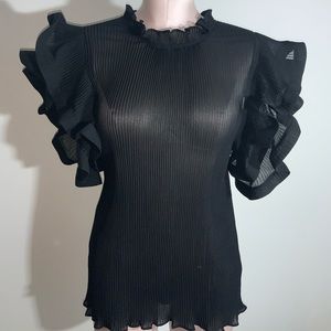 Fashion Nova Black Sheer 3x Top w/ Ruffle Sleeves